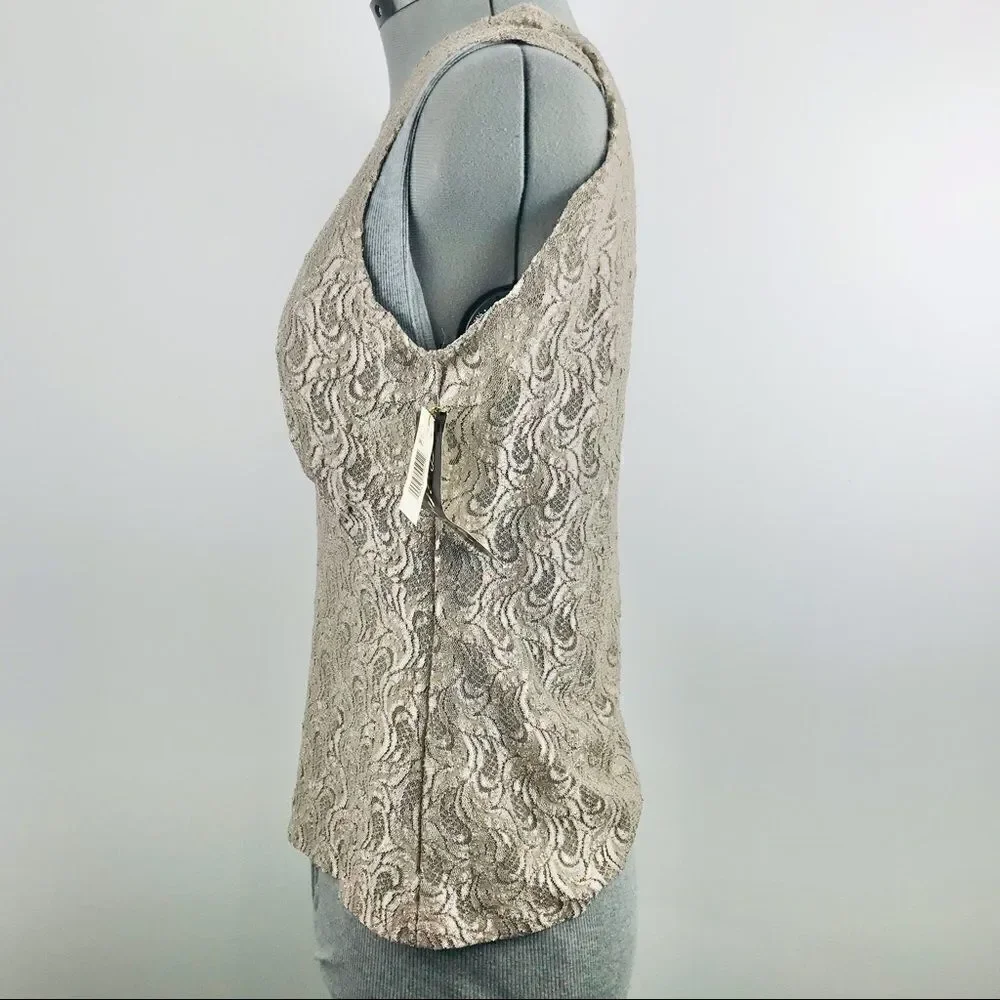 LA II Metallic Gold Lace Sleeveless Camisole Top NEW